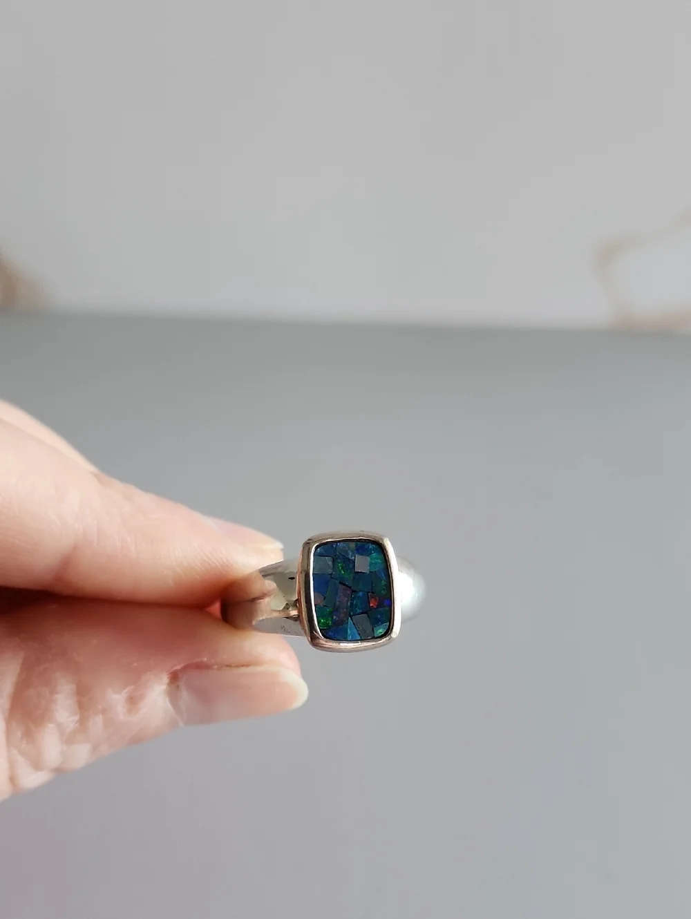 Sterling Silver Mosaic Opal Bezel Ring - Picture 2 of 4
